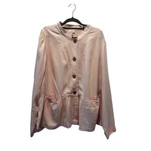J Jill Linen Blend Pastel Pink Jacket XL Tall Peplum Button Lightweight Coastal